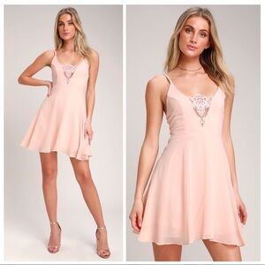 LULU’S One And Only Pink Lace Skater Dress